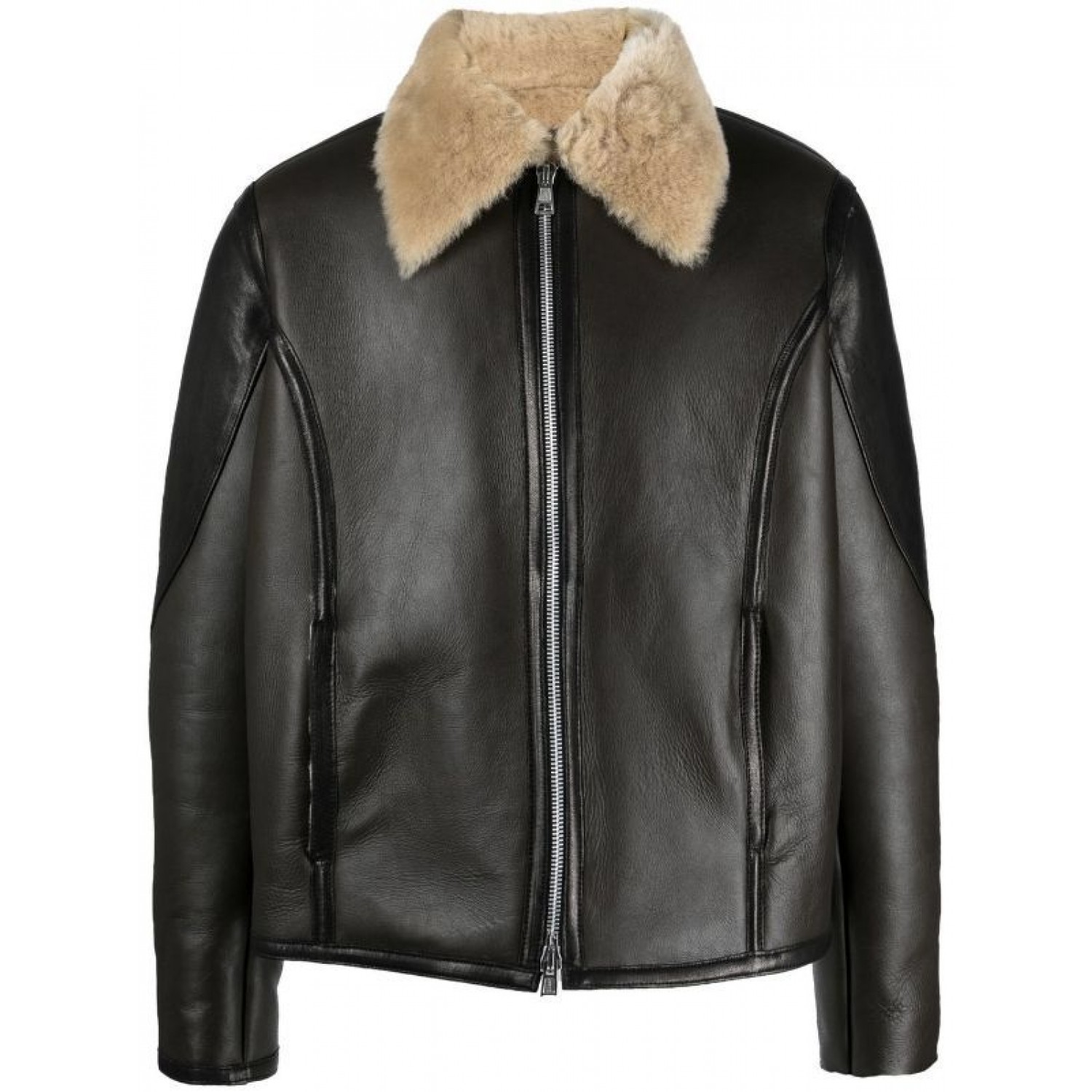 shearling-collar leather pilot jacket
