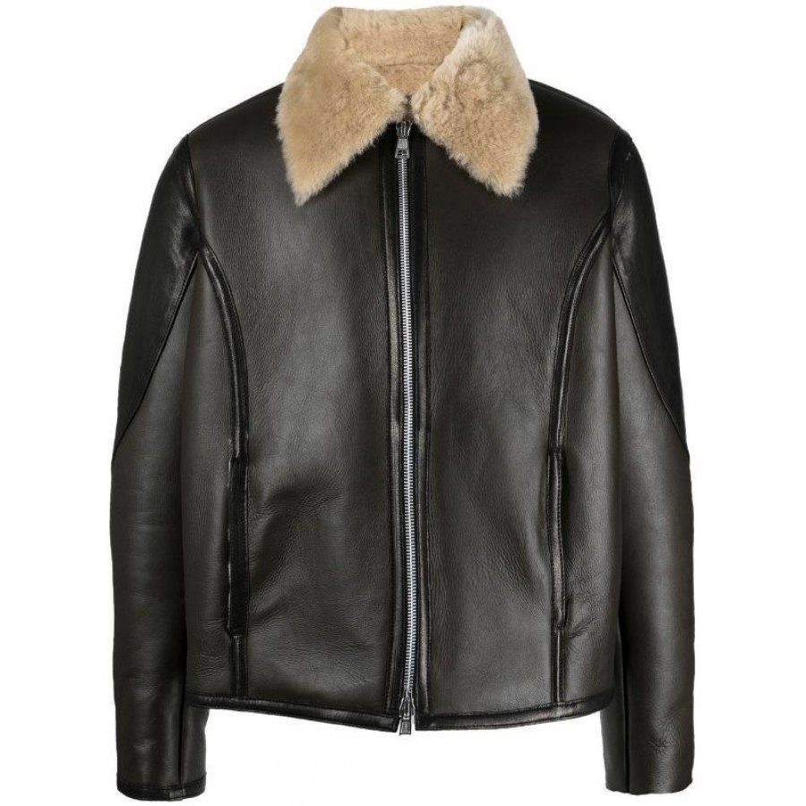 shearling-collar leather pilot jacket