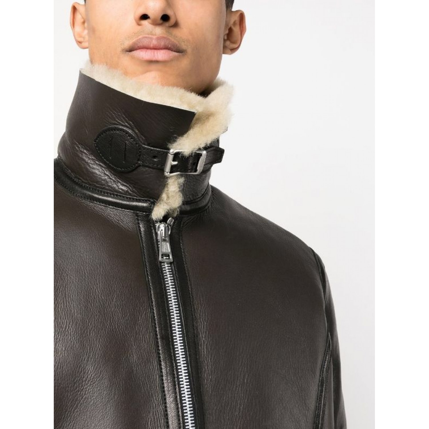shearling-collar leather pilot jacket