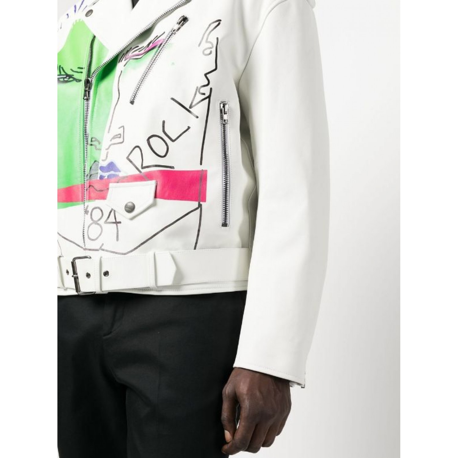 graphic-print leather jacket