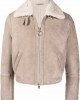 contrast-collar leather jacket
