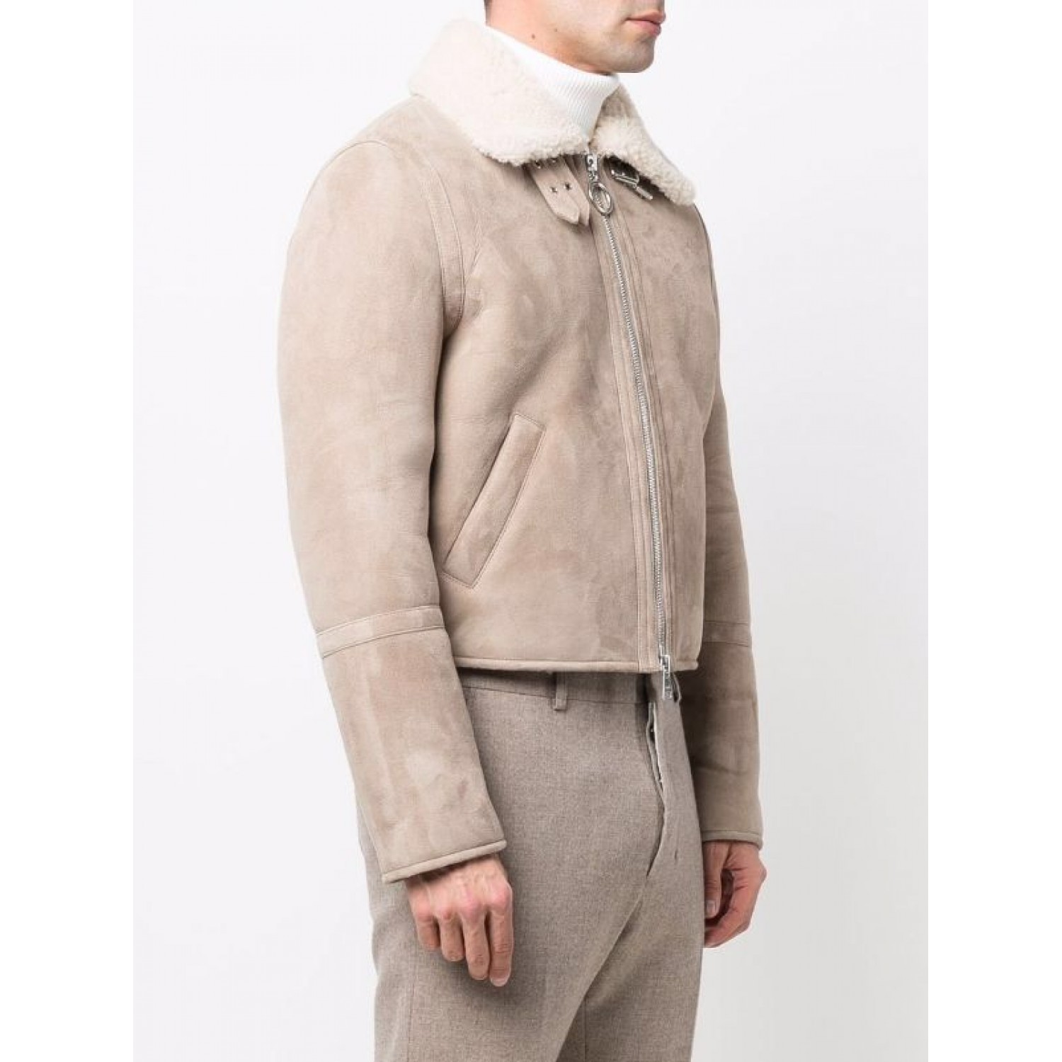 contrast-collar leather jacket