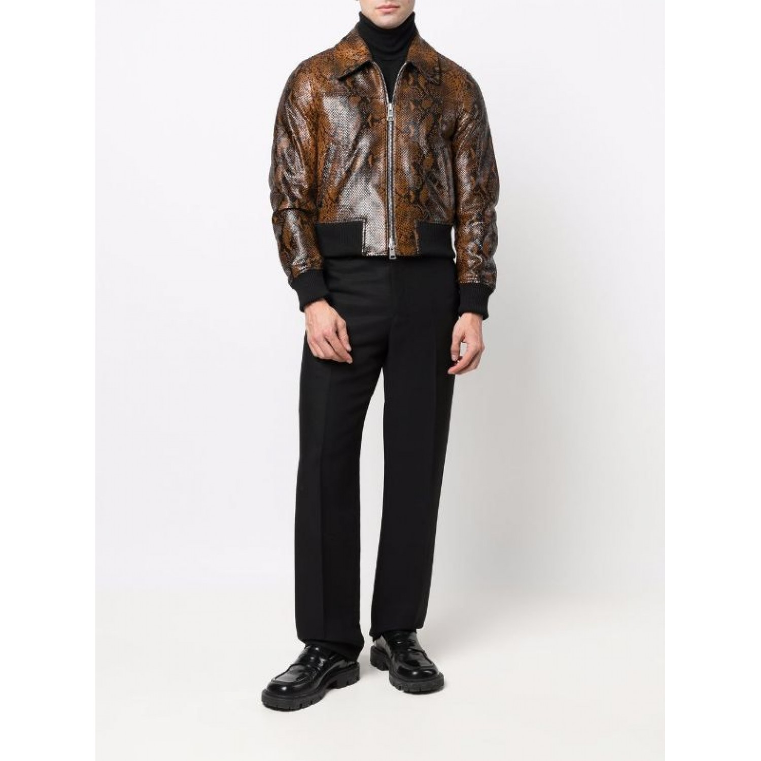 snakeskin effect zip-up jacket