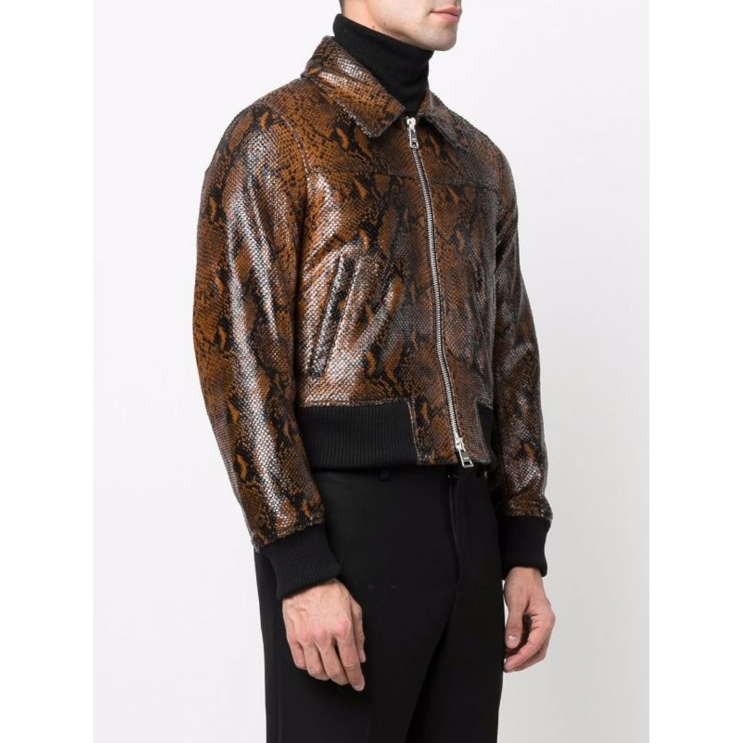 snakeskin effect zip-up jacket