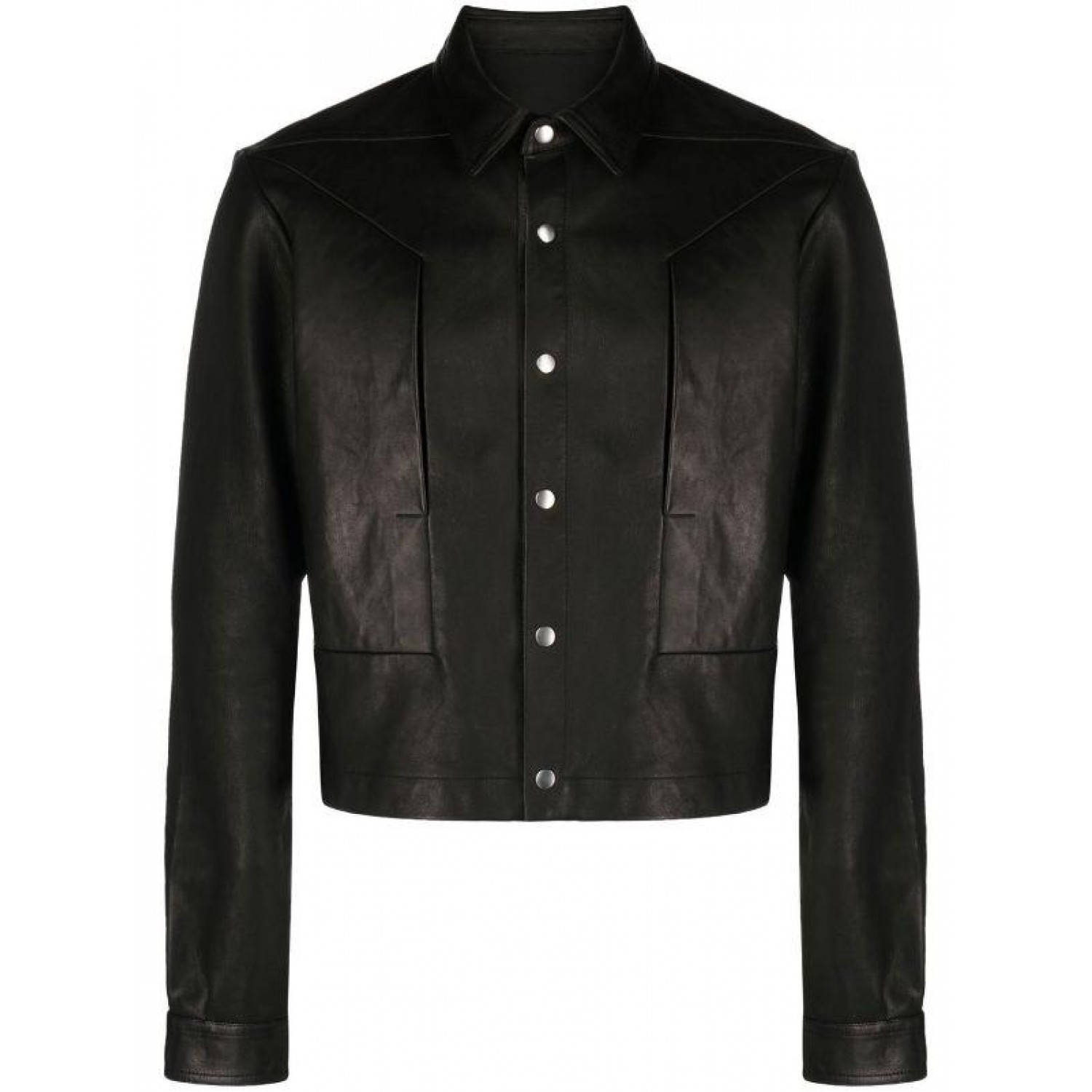 front press-stud fastening leather jacke