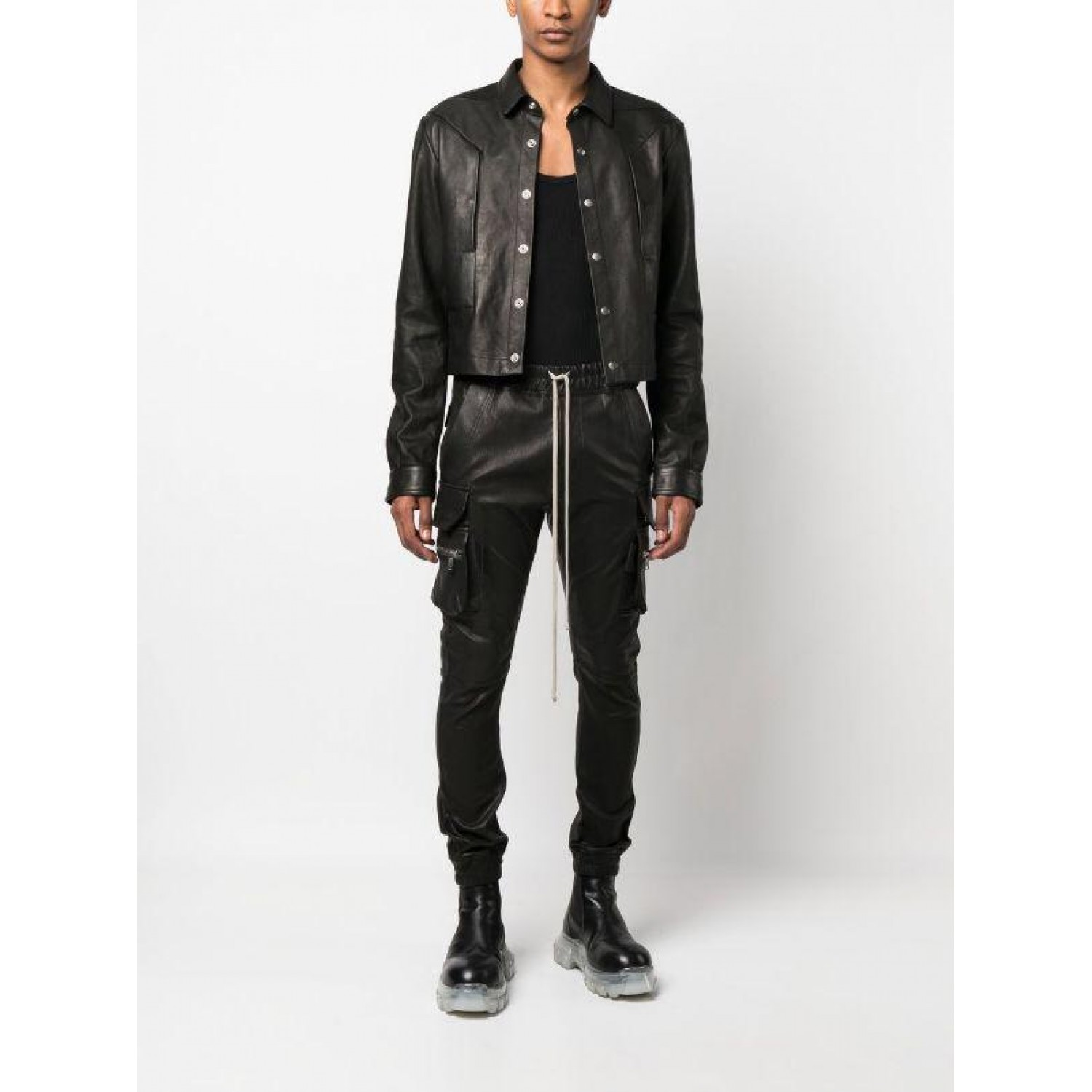 front press-stud fastening leather jacke