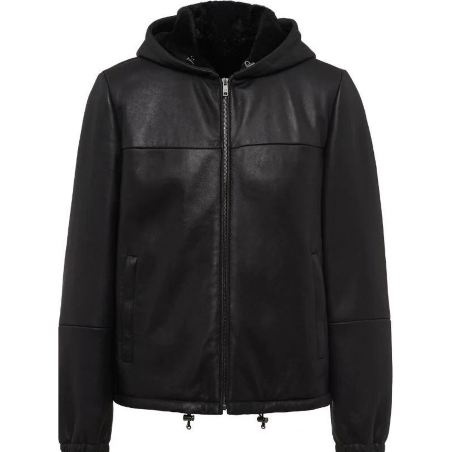 panelled leather bomber jacket