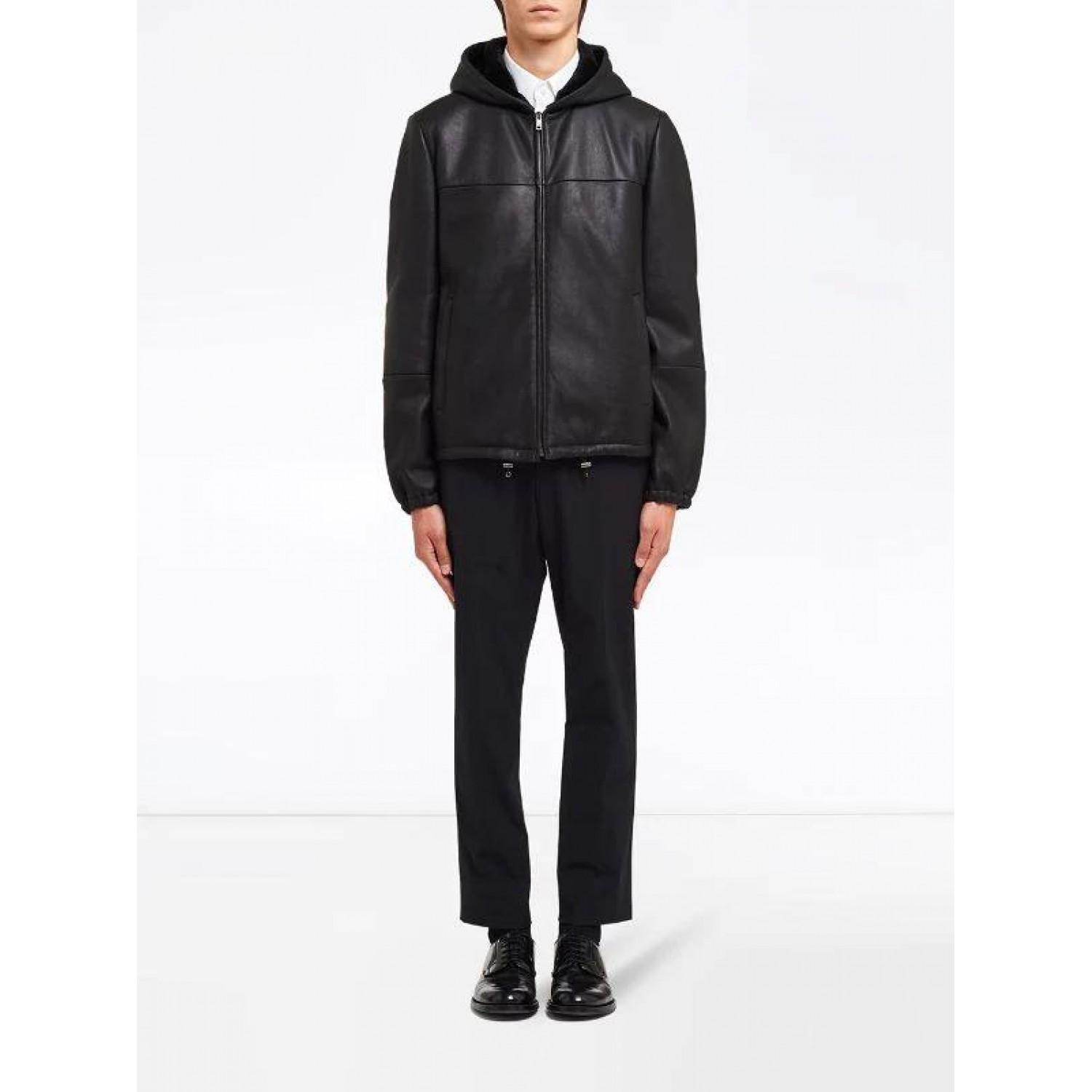 panelled leather bomber jacket