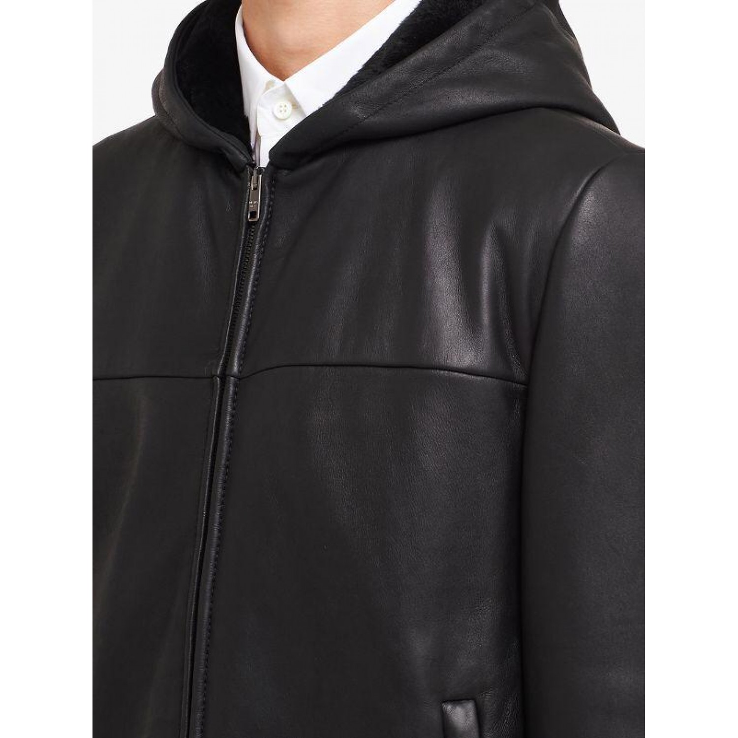 panelled leather bomber jacket