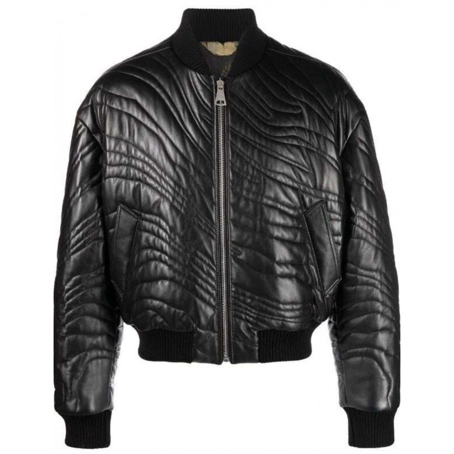 stripe-quilted leather bomber jacket