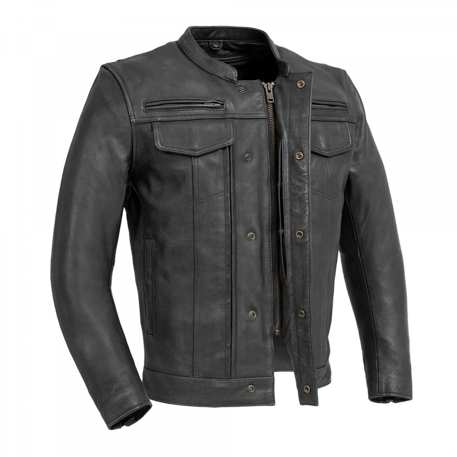 Men's Motorcycle Leather Jacket - Black 