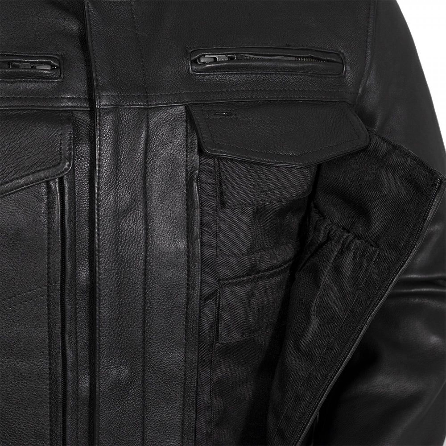 Men's Motorcycle Leather Jacket - Black 