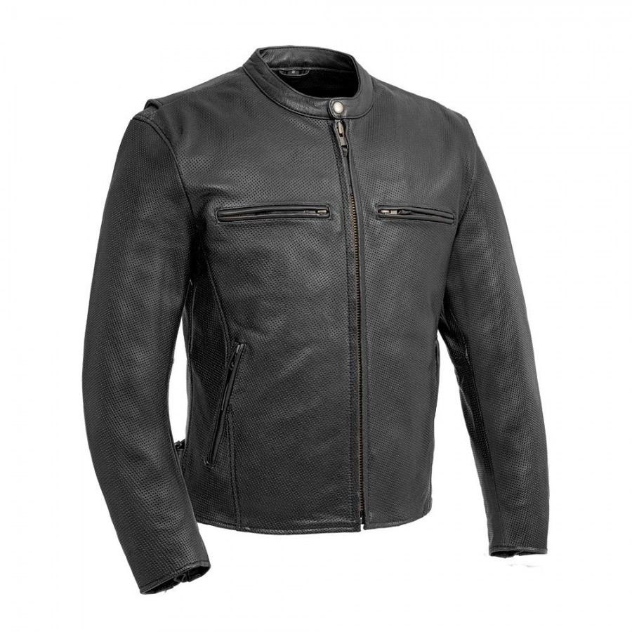  Men's Motorcycle Perforated Leather Jacket 
