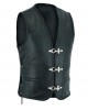 Plain Mens Leather Waistcoat Motorcycle Biker Vest Black with Hooks