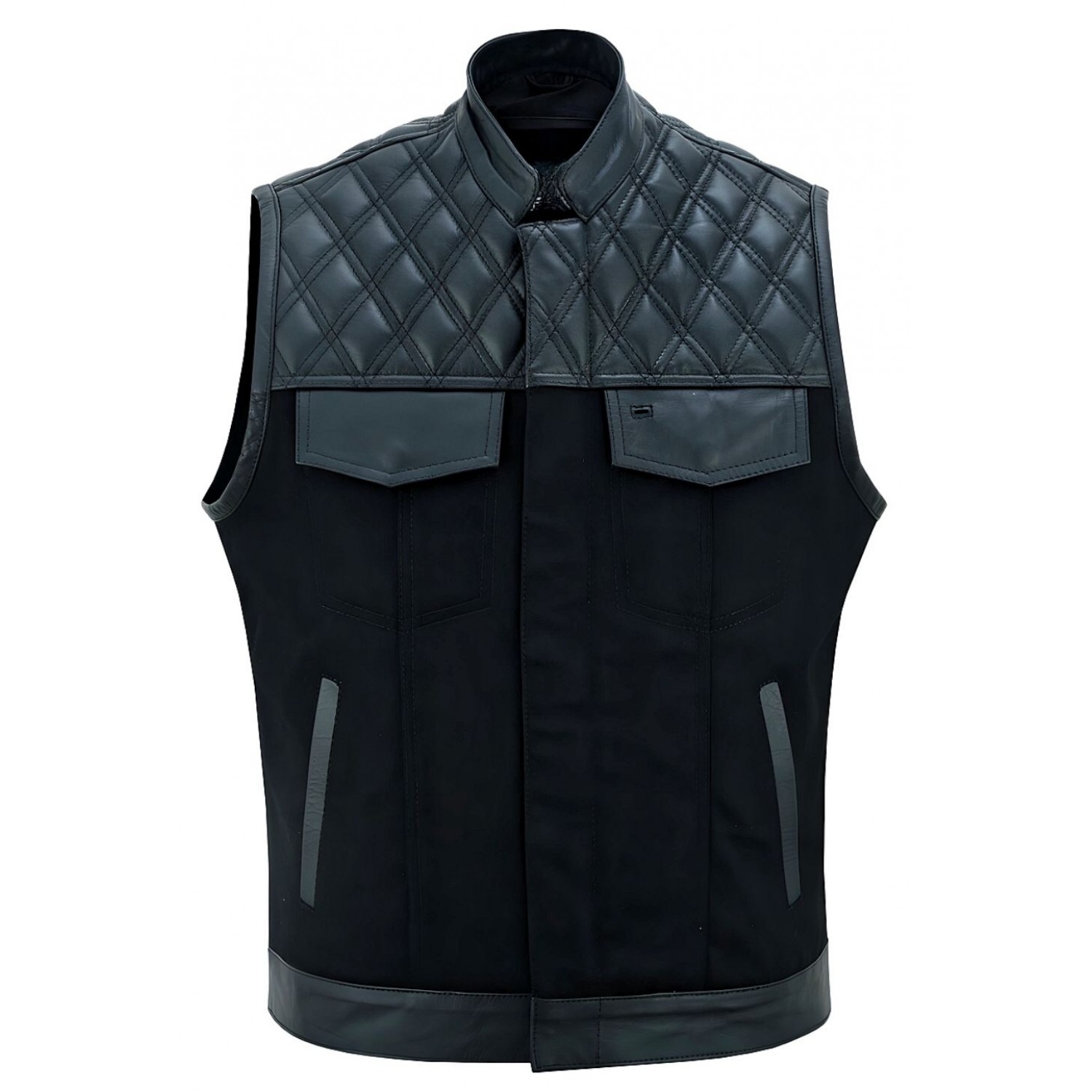 Leather and Denim Combo Biker  Vest