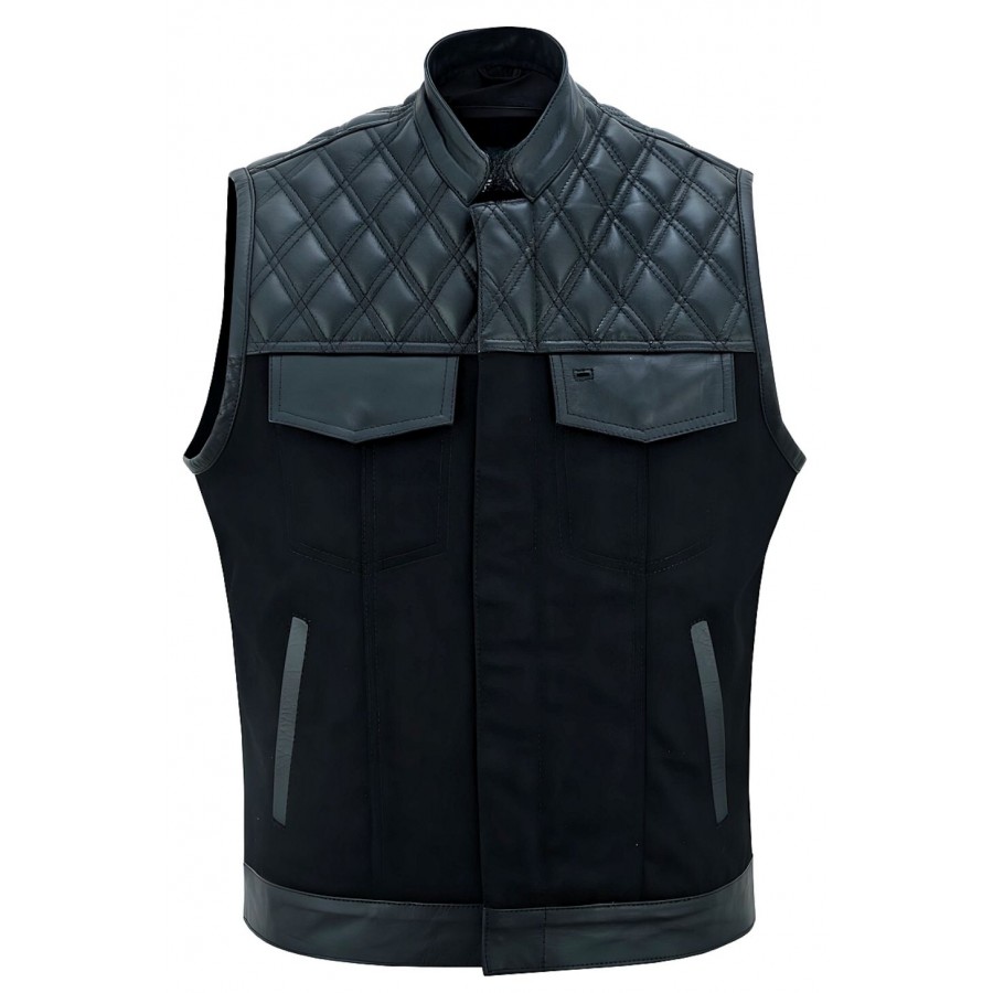 Leather and Denim Combo Biker  Vest