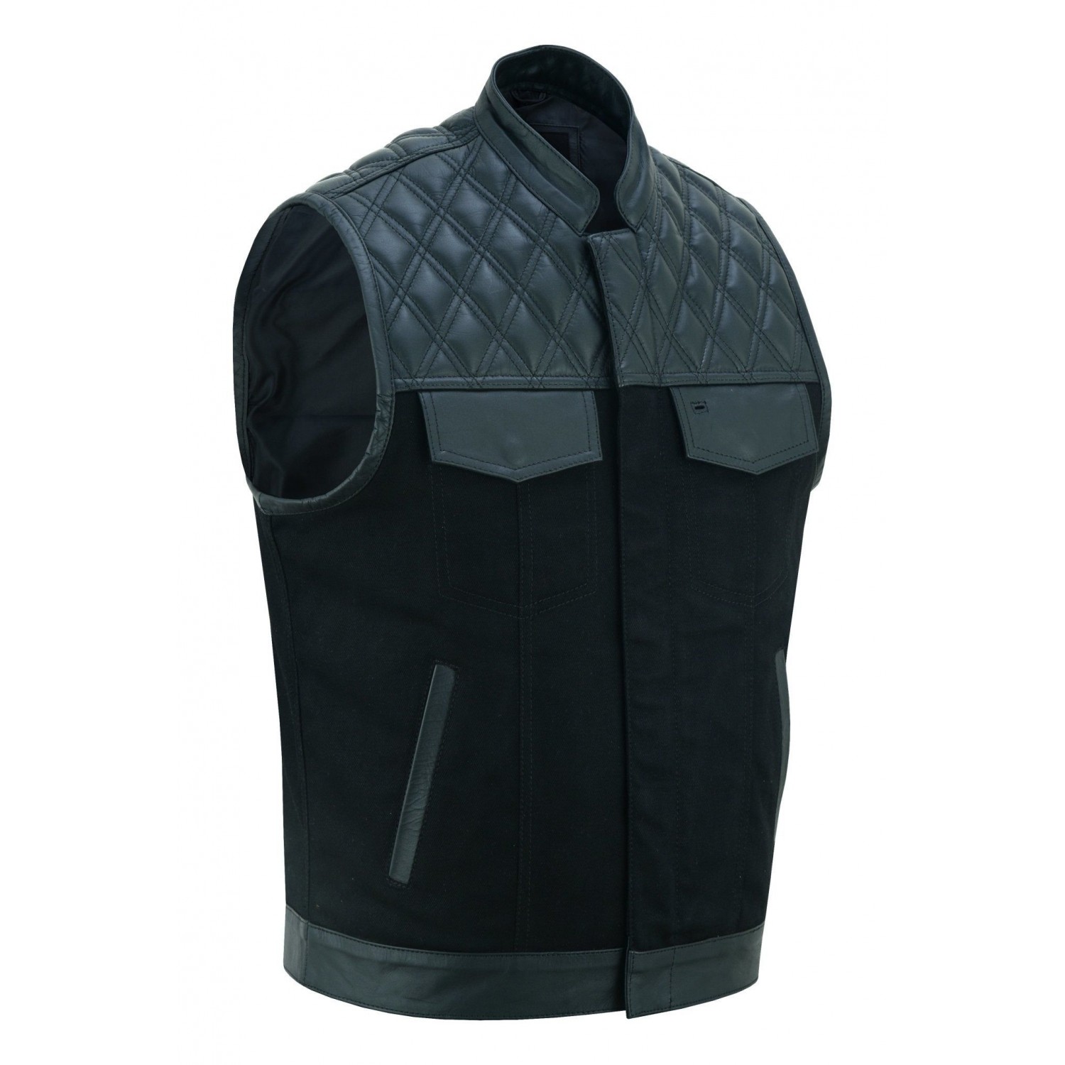 Leather and Denim Combo Biker  Vest