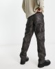 relaxed cargo trousers in washed leather look