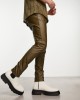 leather look skinny trousers in khaki