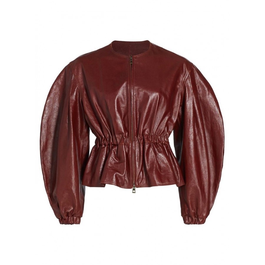 Balloon-Sleeve Leather Jacket