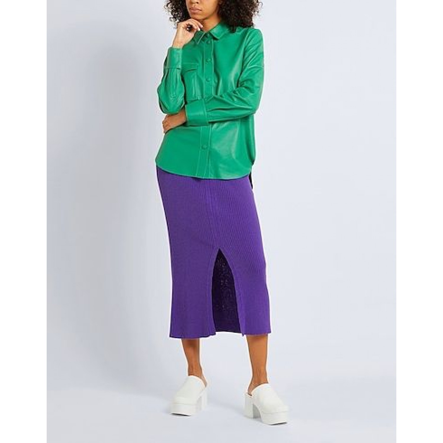 green Solid color shirt in leather