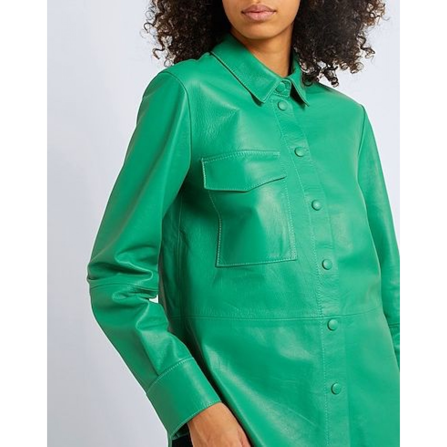 green Solid color shirt in leather