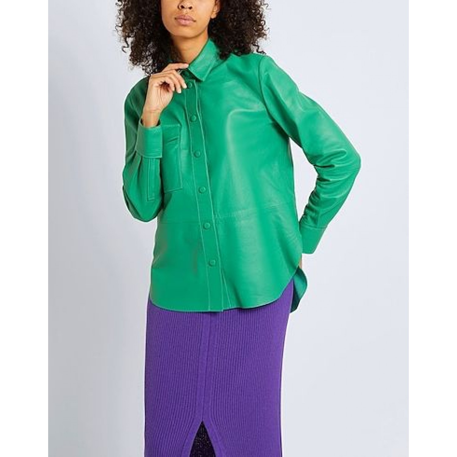green Solid color shirt in leather