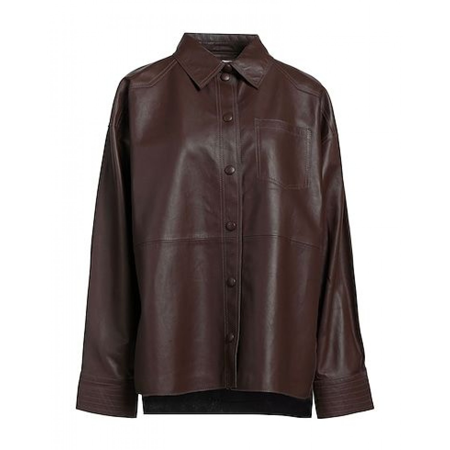 dark brown Solid color shirt in leather