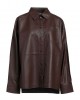 dark brown Solid color shirt in leather