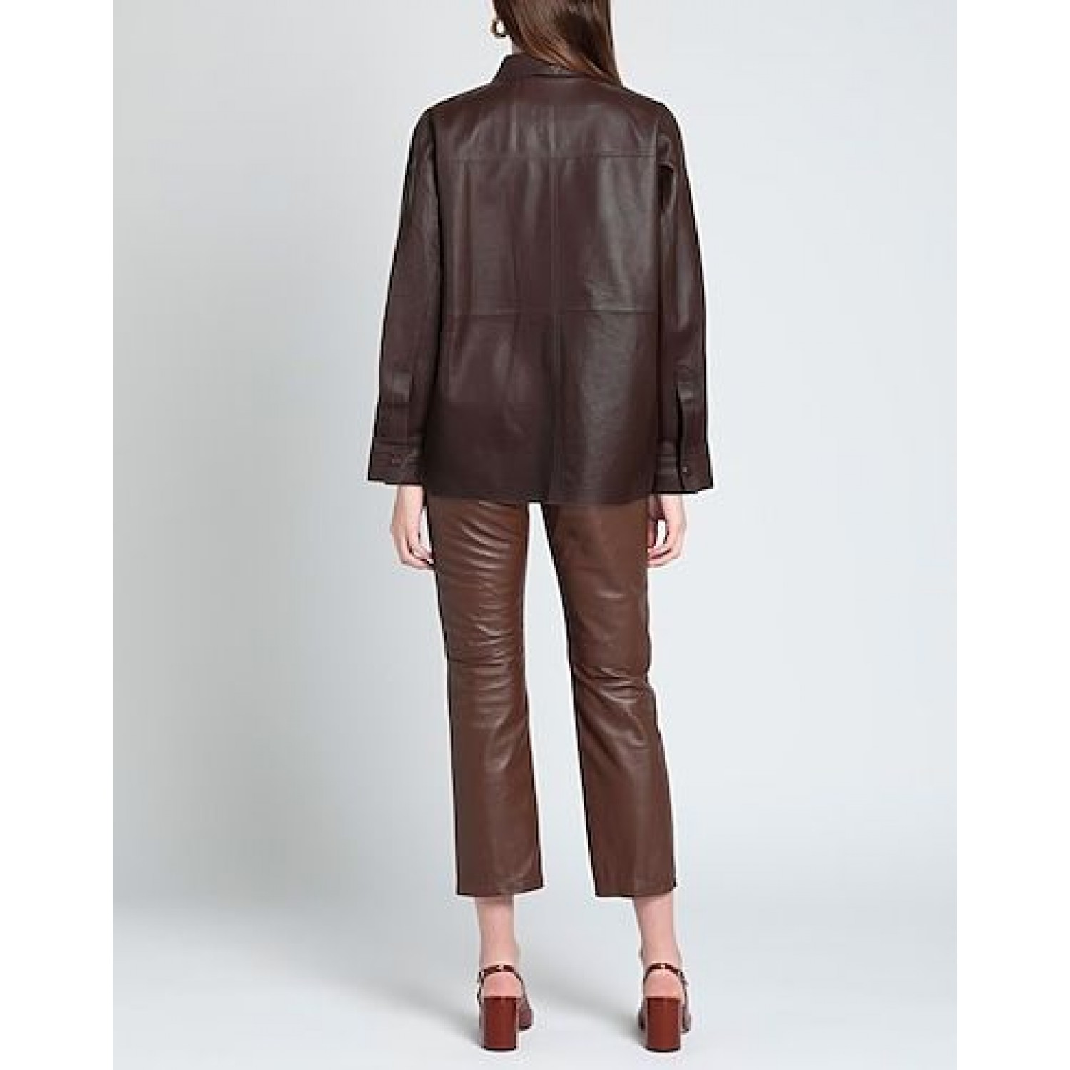 dark brown Solid color shirt in leather