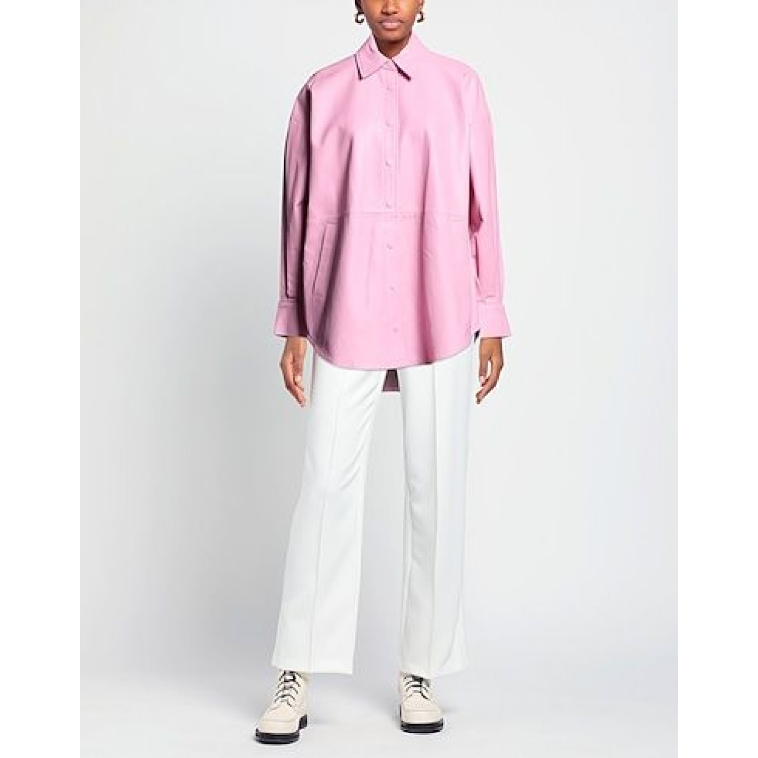 pink Solid color shirt in leather