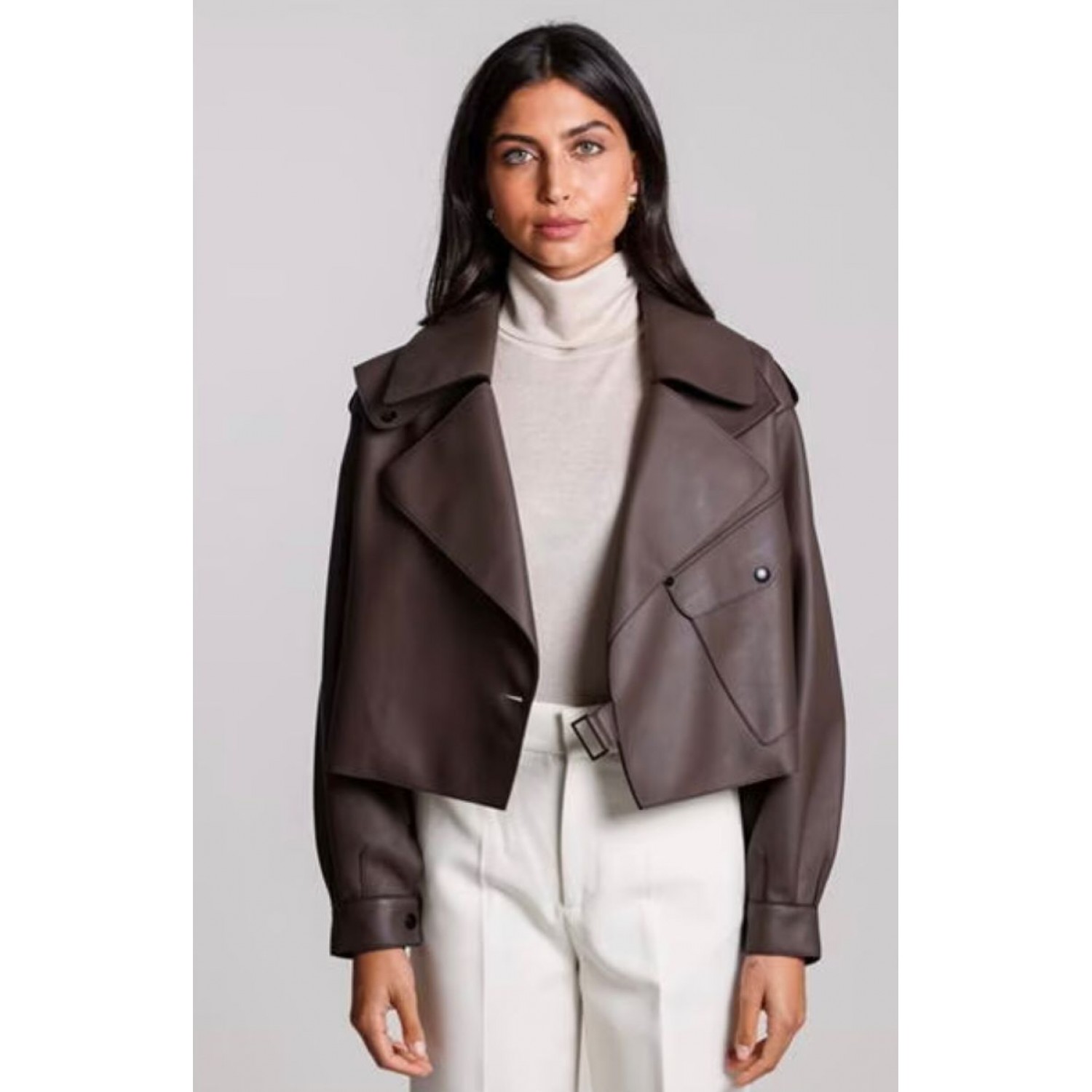 OVERSIZED LEATHER JACKET IN BROWN
