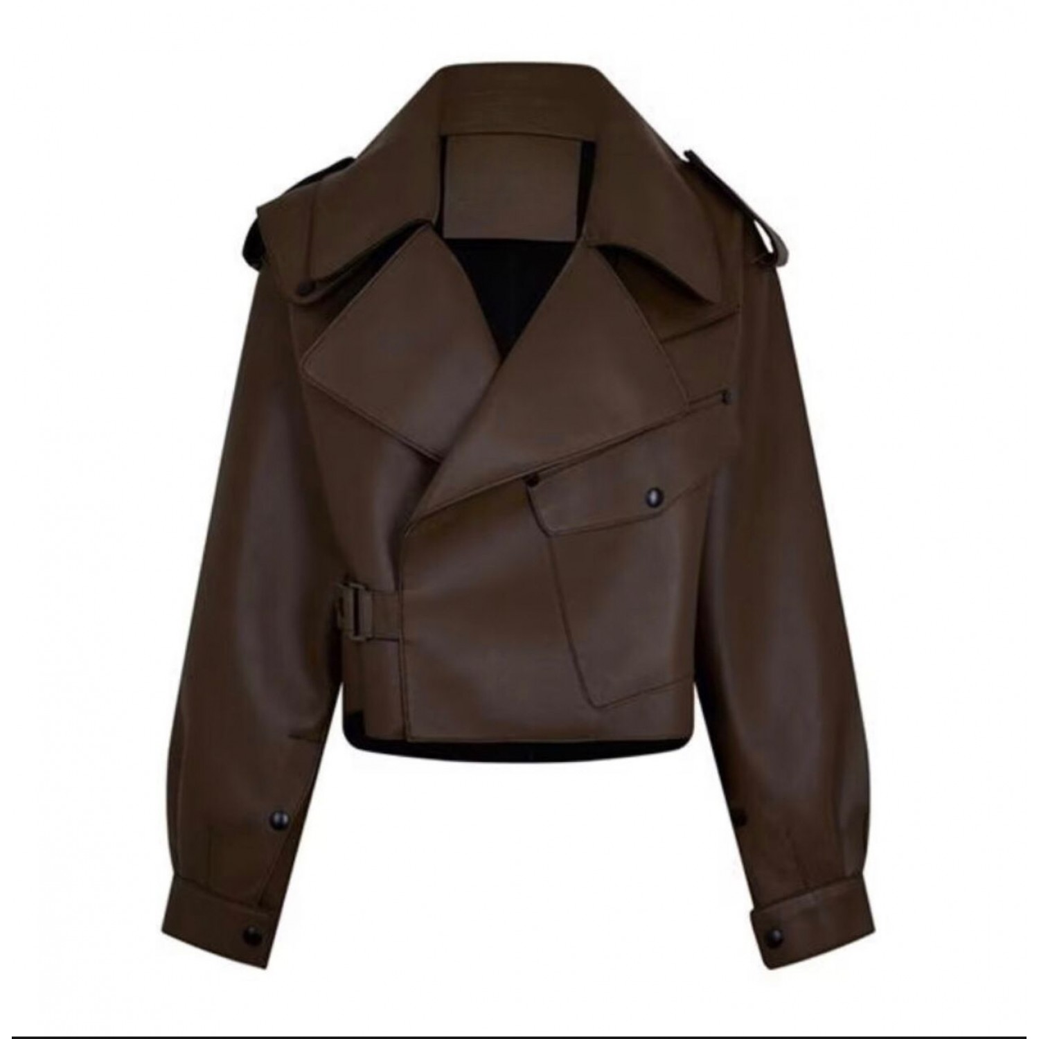 OVERSIZED LEATHER JACKET IN BROWN